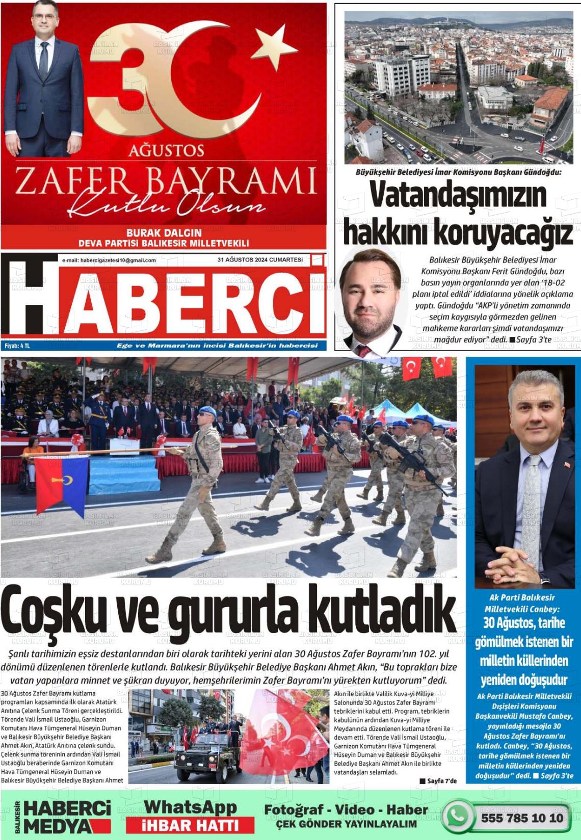 31 Ağustos 2024 Balıkesir Haberci Gazete Manşeti