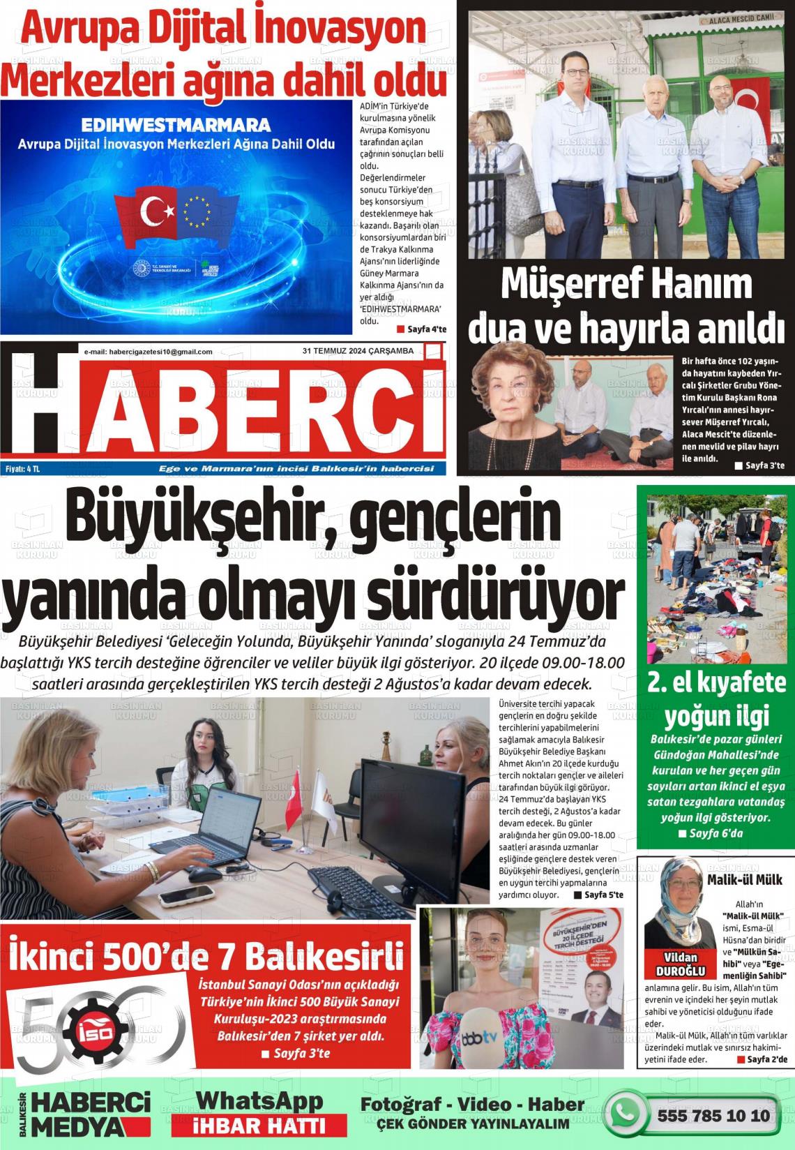 31 Temmuz 2024 Balıkesir Haberci Gazete Manşeti