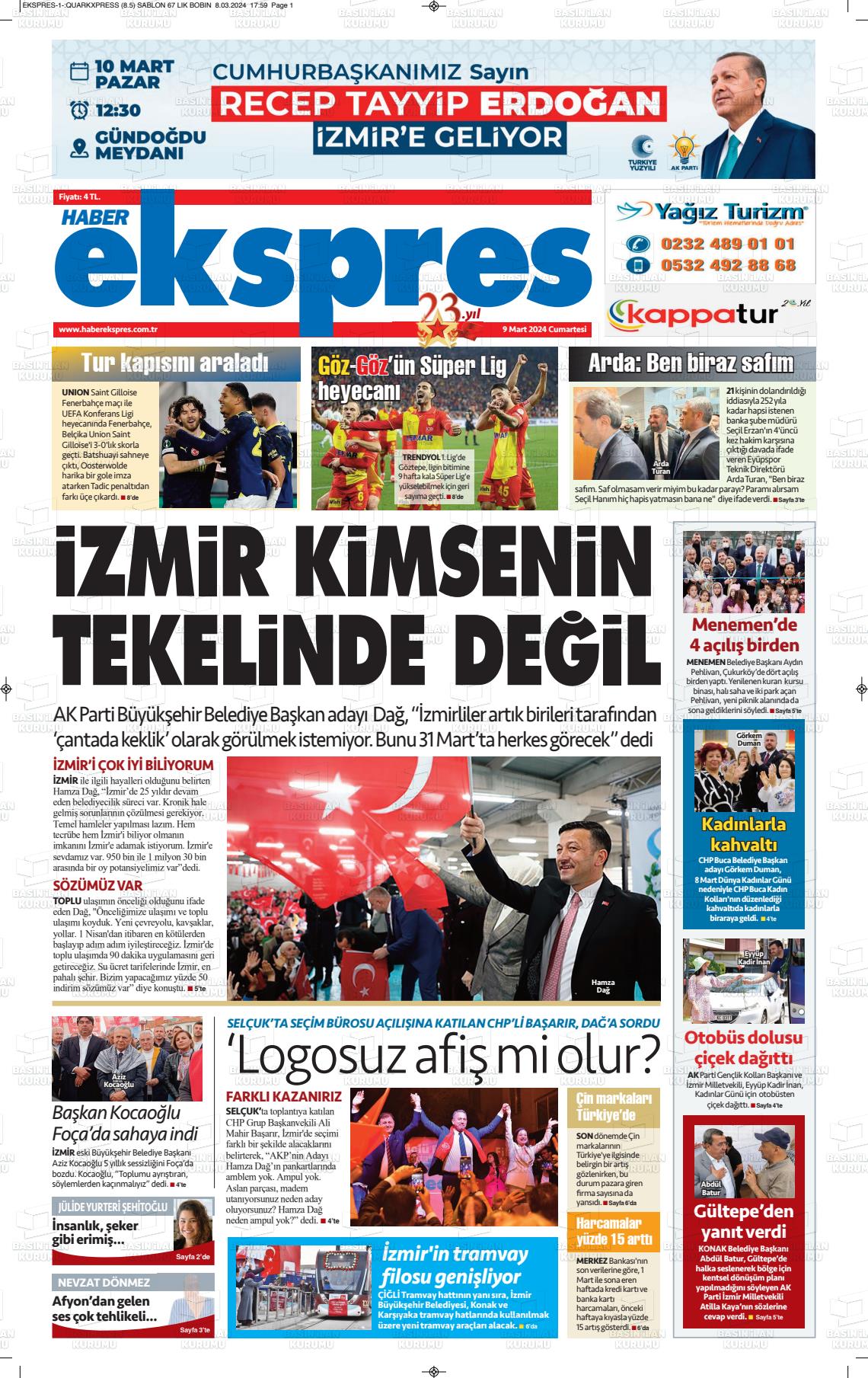 09 Mart 2024 Haber Ekspres Gazete Manşeti