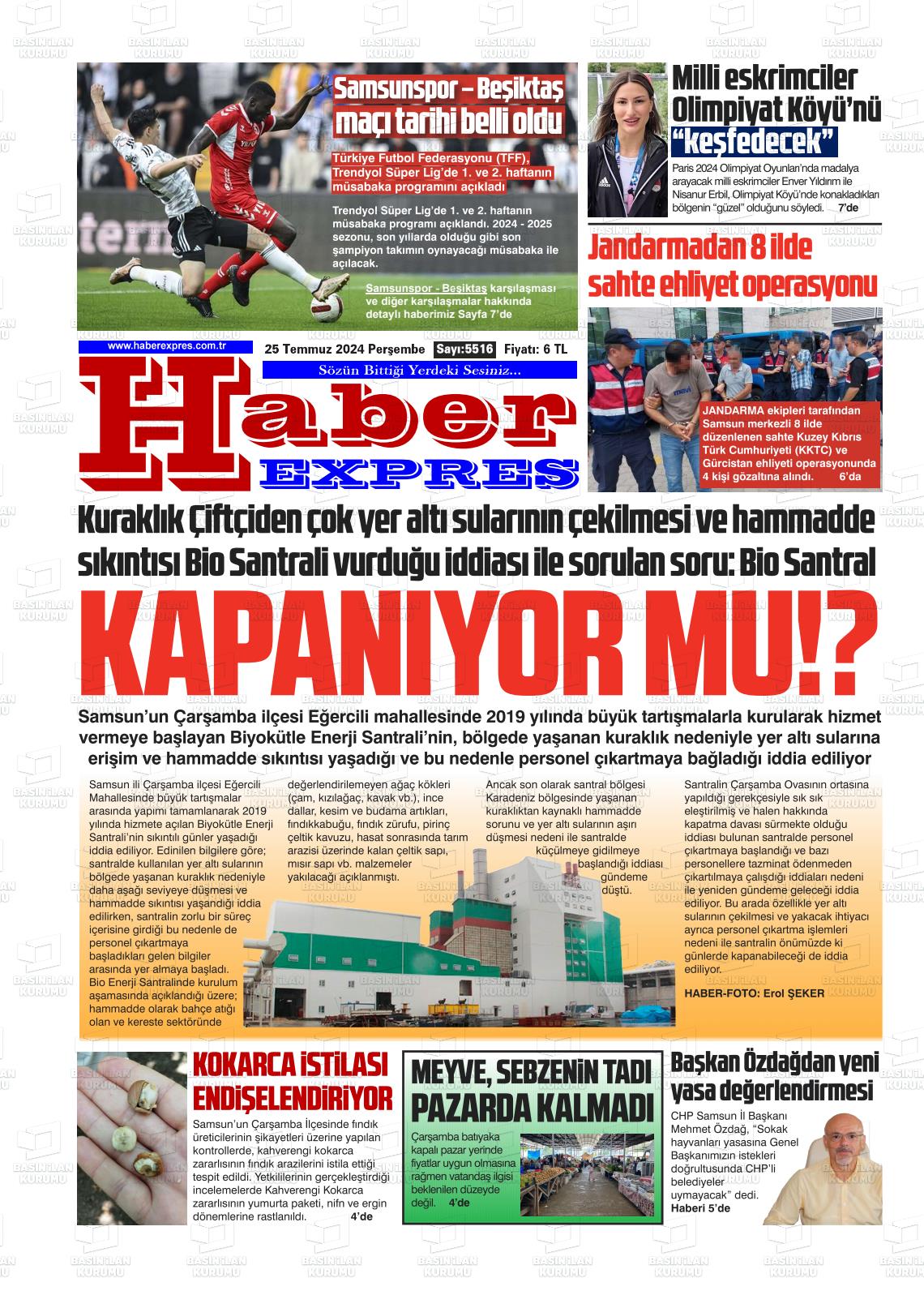 25 Temmuz 2024 Haber Expres Gazete Manşeti