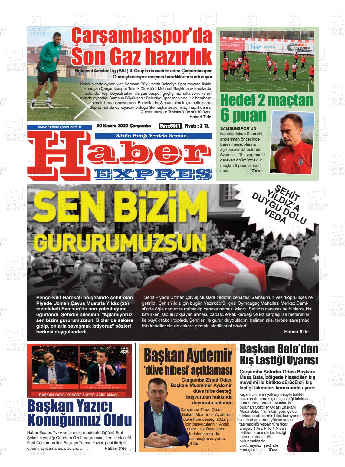 30 Kasım 2022 Haber Expres Gazete Manşeti