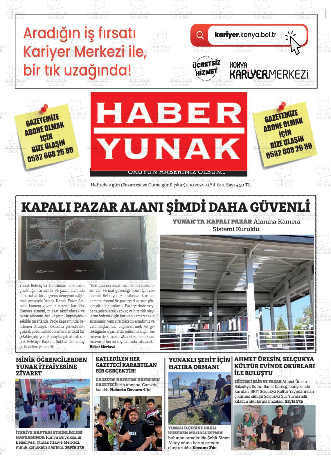 11 Ekim 2024 Haber Yunak Gazete Manşeti