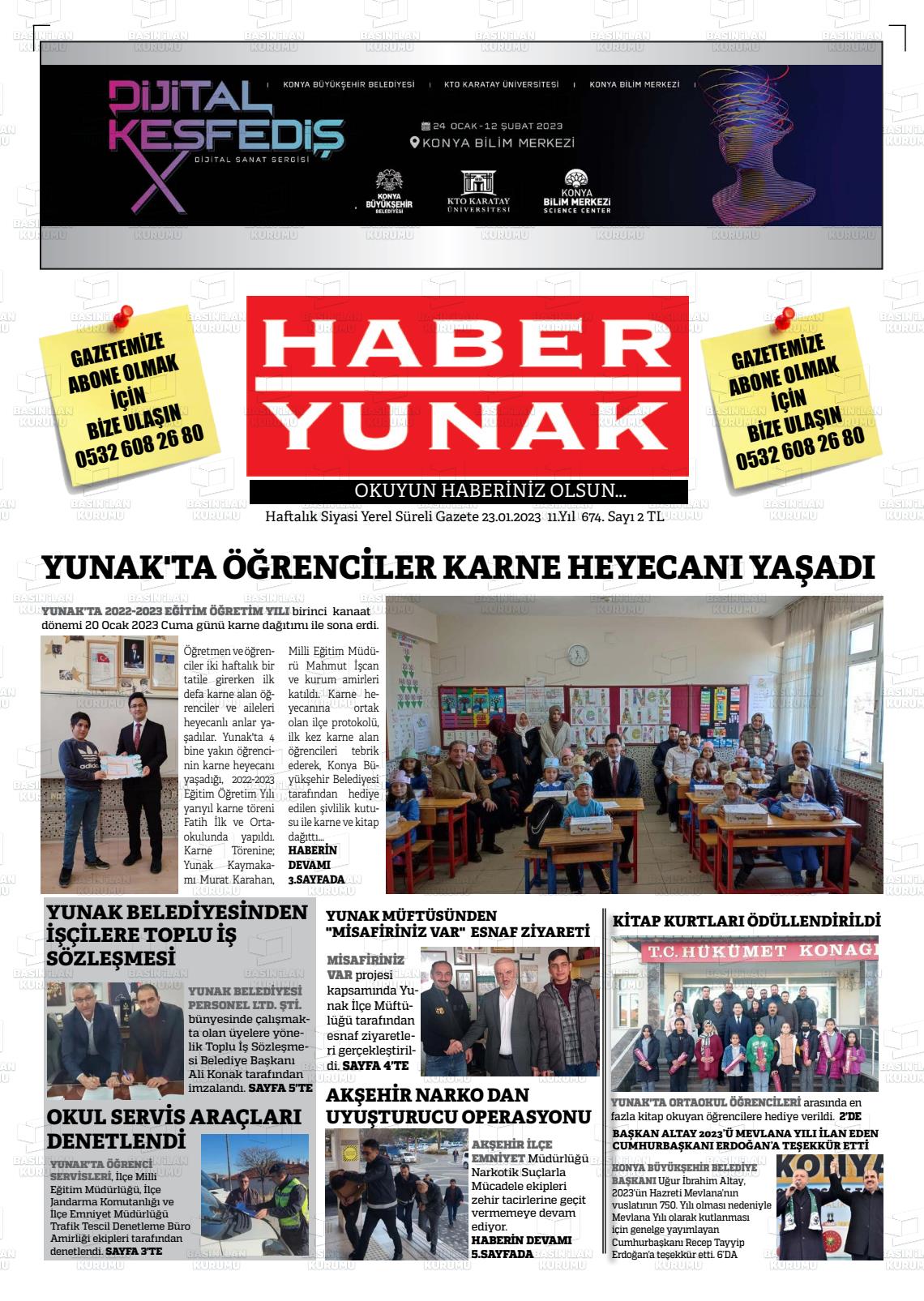 23 Ocak 2023 Haber Yunak Gazete Manşeti