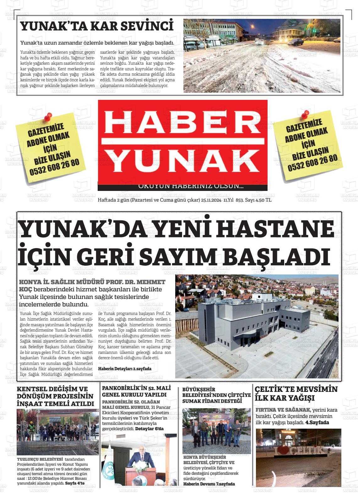 25 Kasım 2024 Haber Yunak Gazete Manşeti