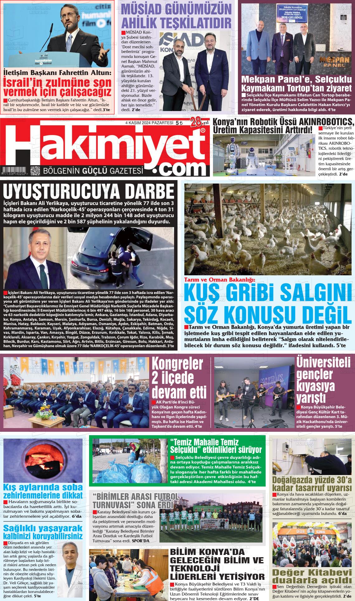 04 Kasım 2024 Konya Hakimiyet Gazete Manşeti