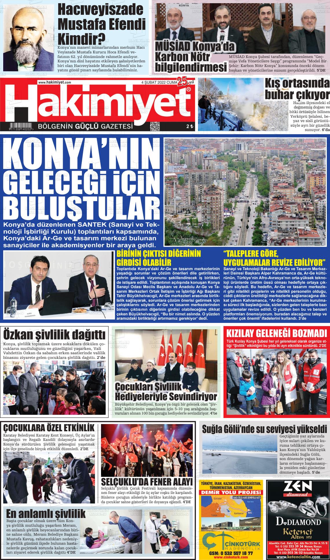 04 Nisan 2022 Konya Hakimiyet Gazete Manşeti