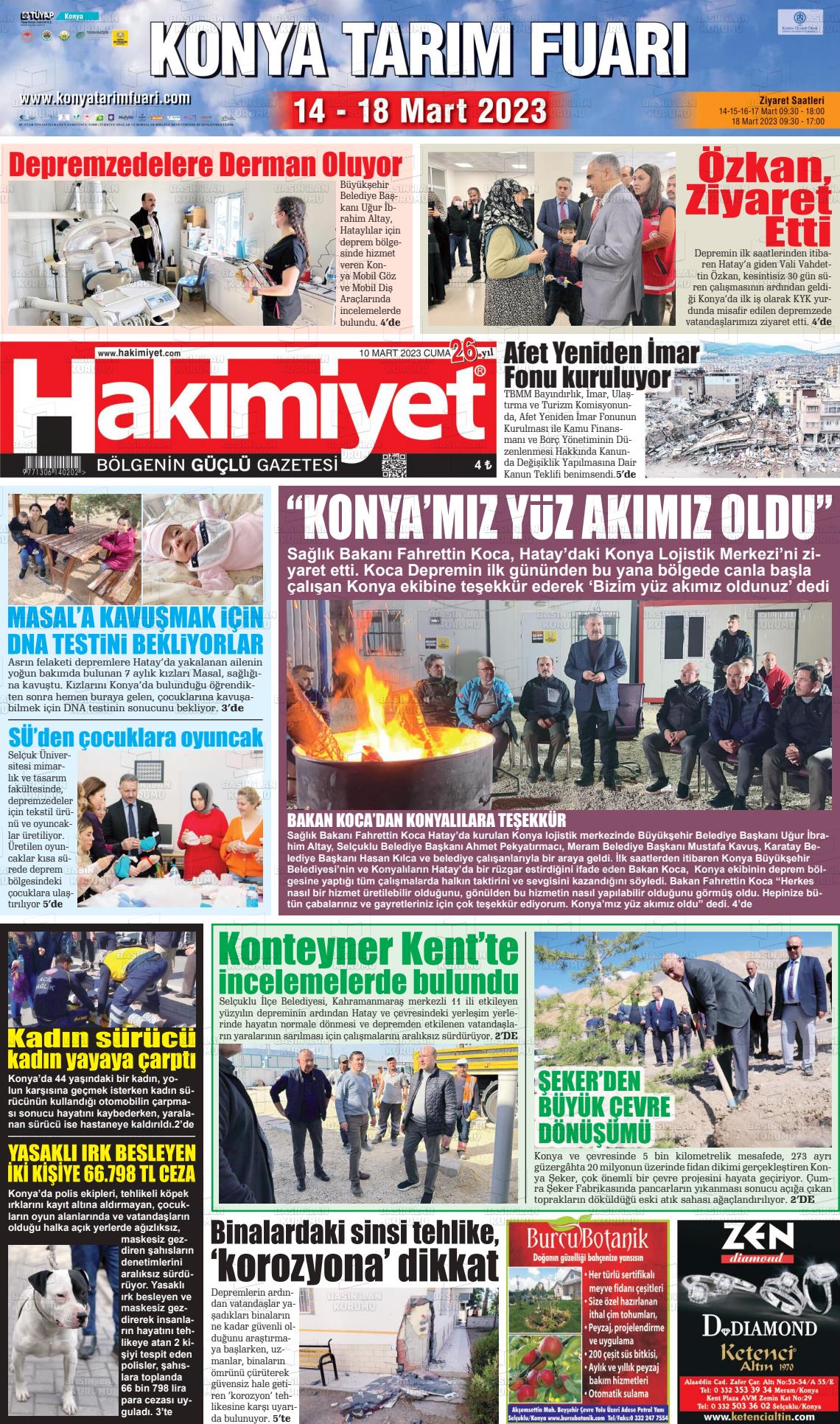 08 Mayıs 2023 Konya Hakimiyet Gazete Manşeti