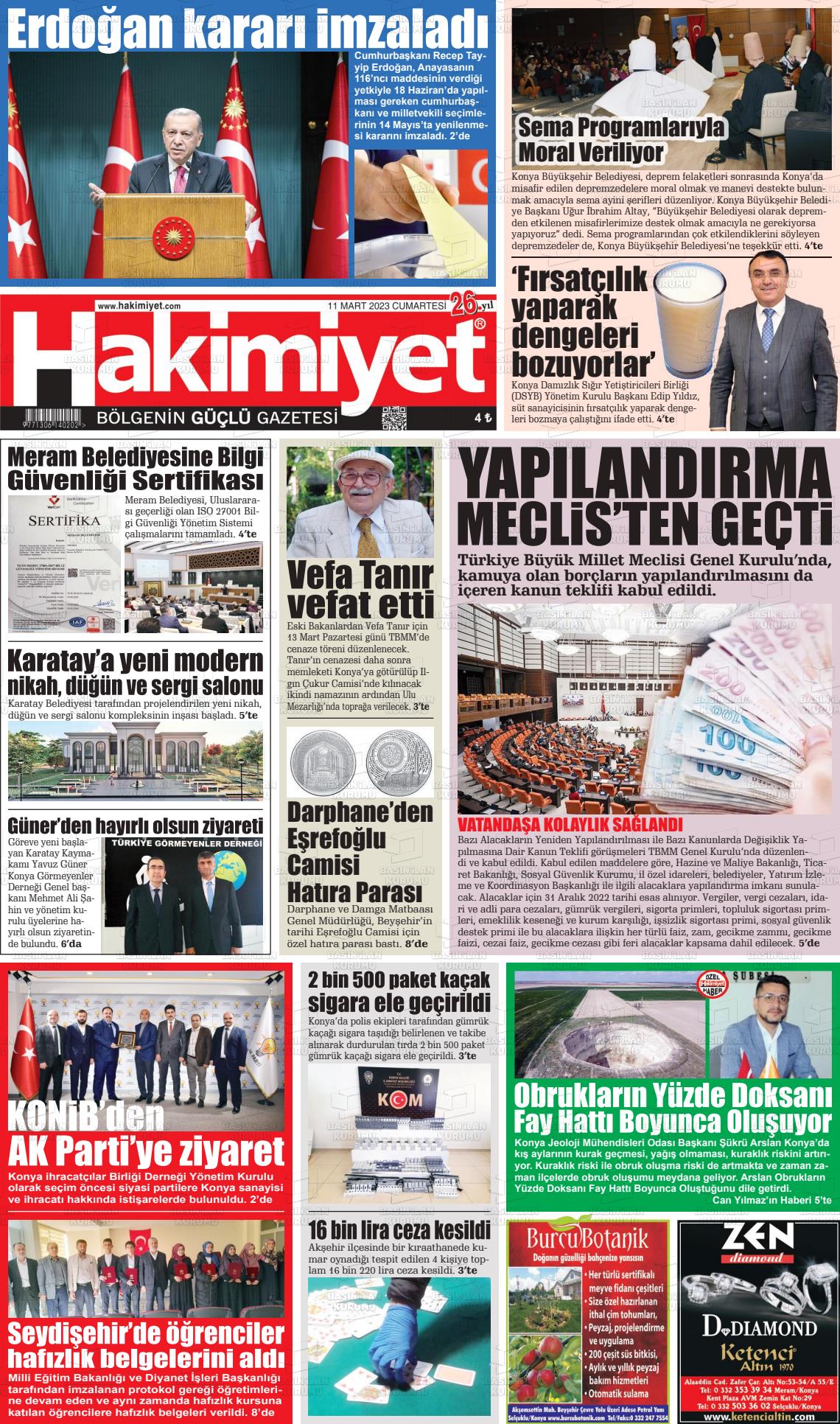 09 Mayıs 2023 Konya Hakimiyet Gazete Manşeti