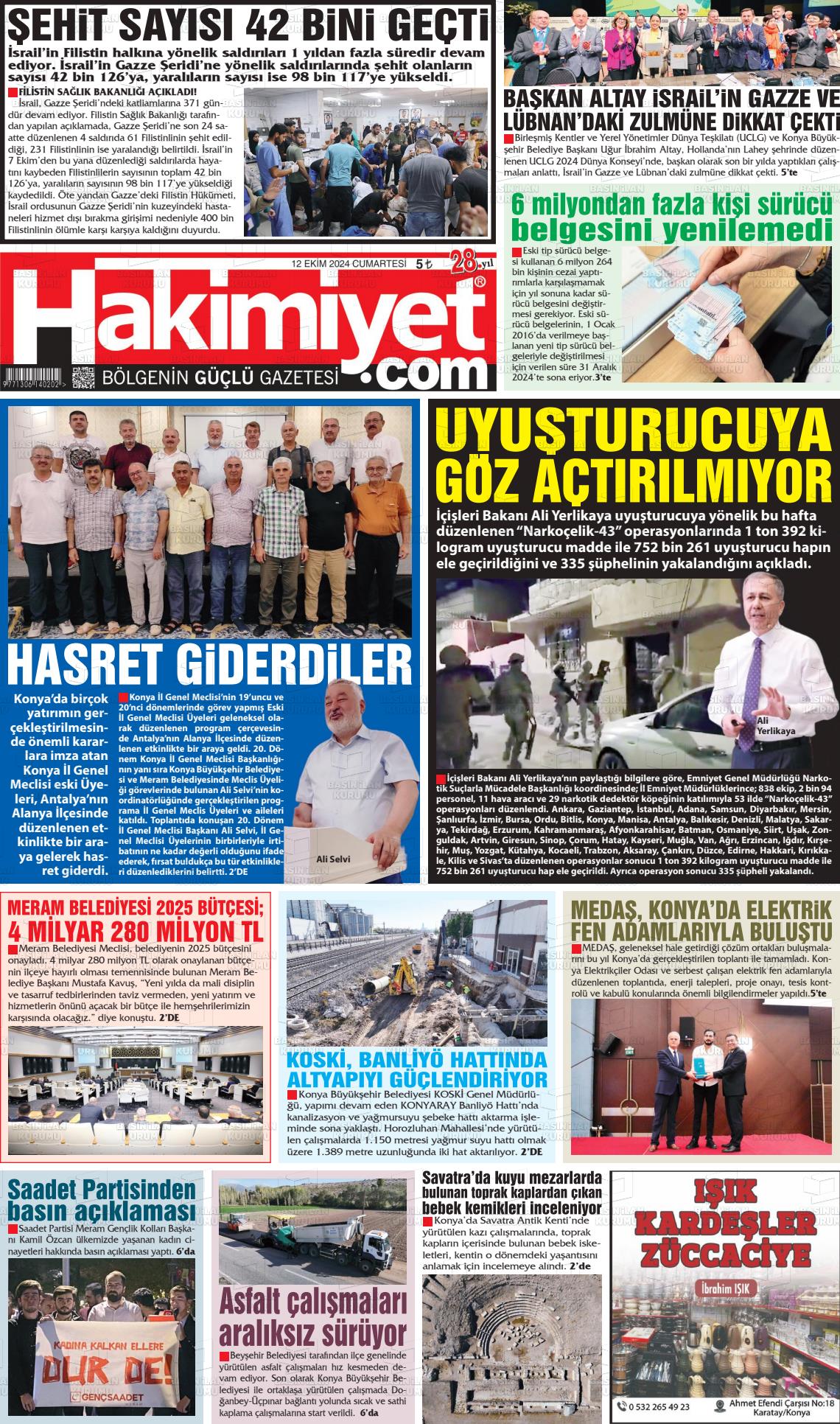 12 Ekim 2024 Konya Hakimiyet Gazete Manşeti