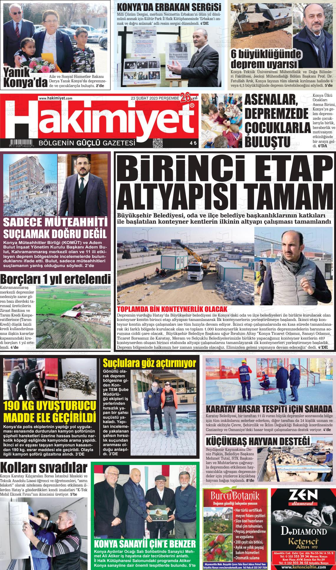 03 Mart 2023 Konya Hakimiyet Gazete Manşeti