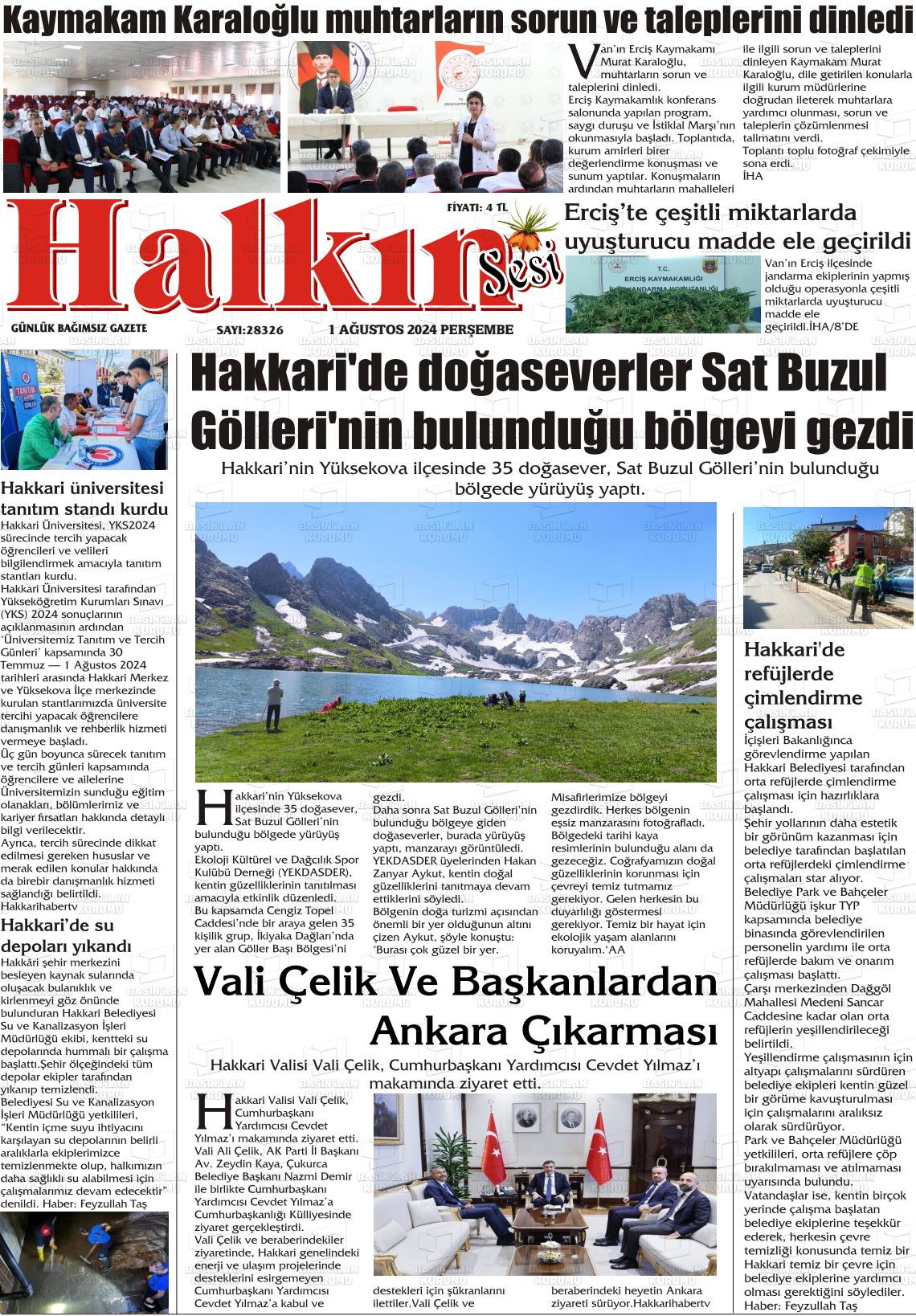 01 Ağustos 2024 Hakkari Halkın Sesi Gazete Manşeti