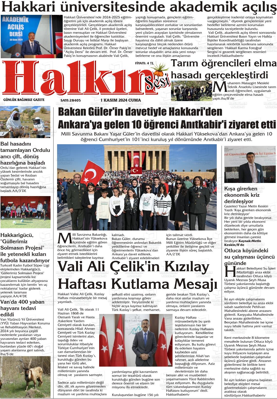 01 Kasım 2024 Hakkari Halkın Sesi Gazete Manşeti