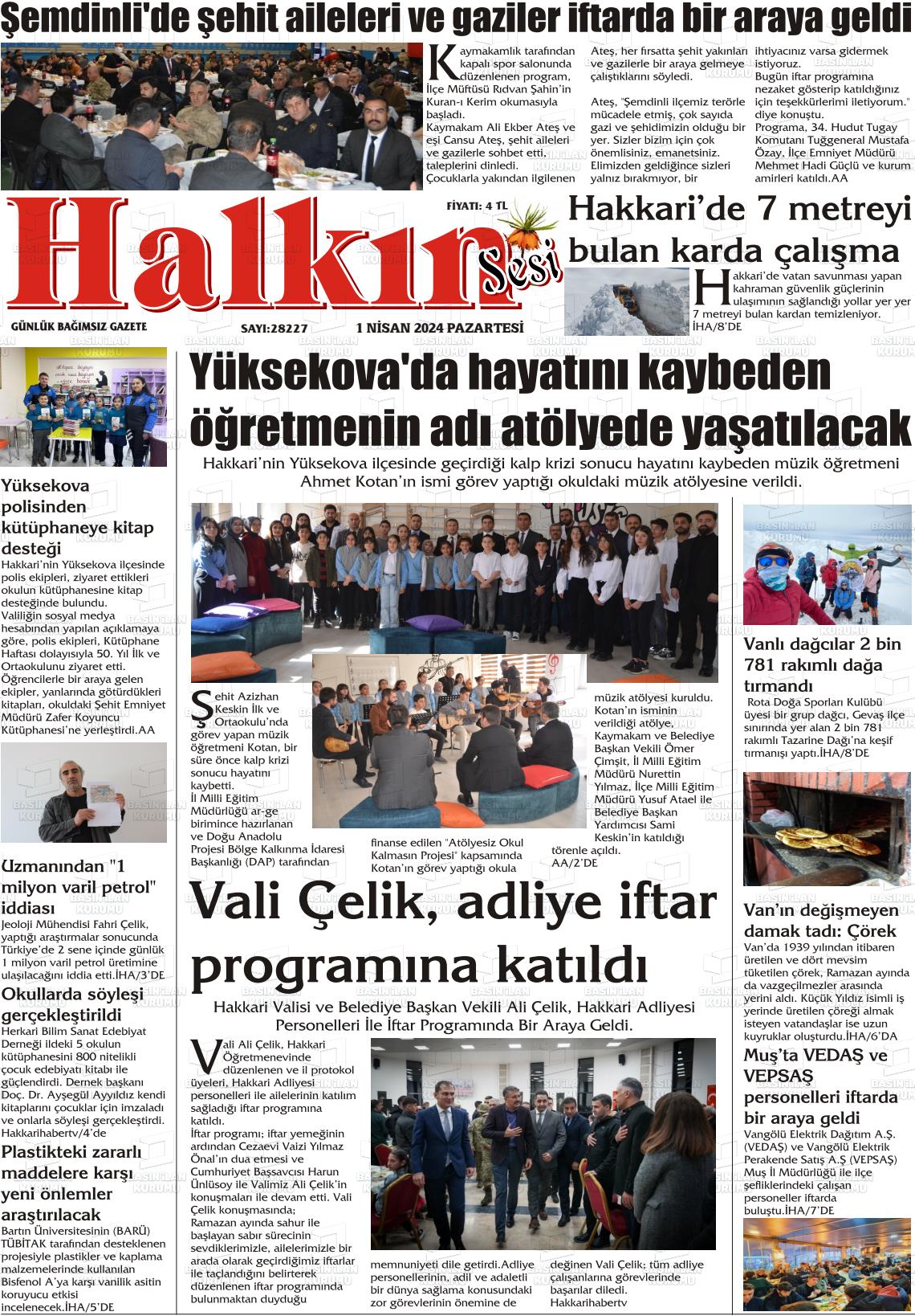 01 Nisan 2024 Hakkari Halkın Sesi Gazete Manşeti