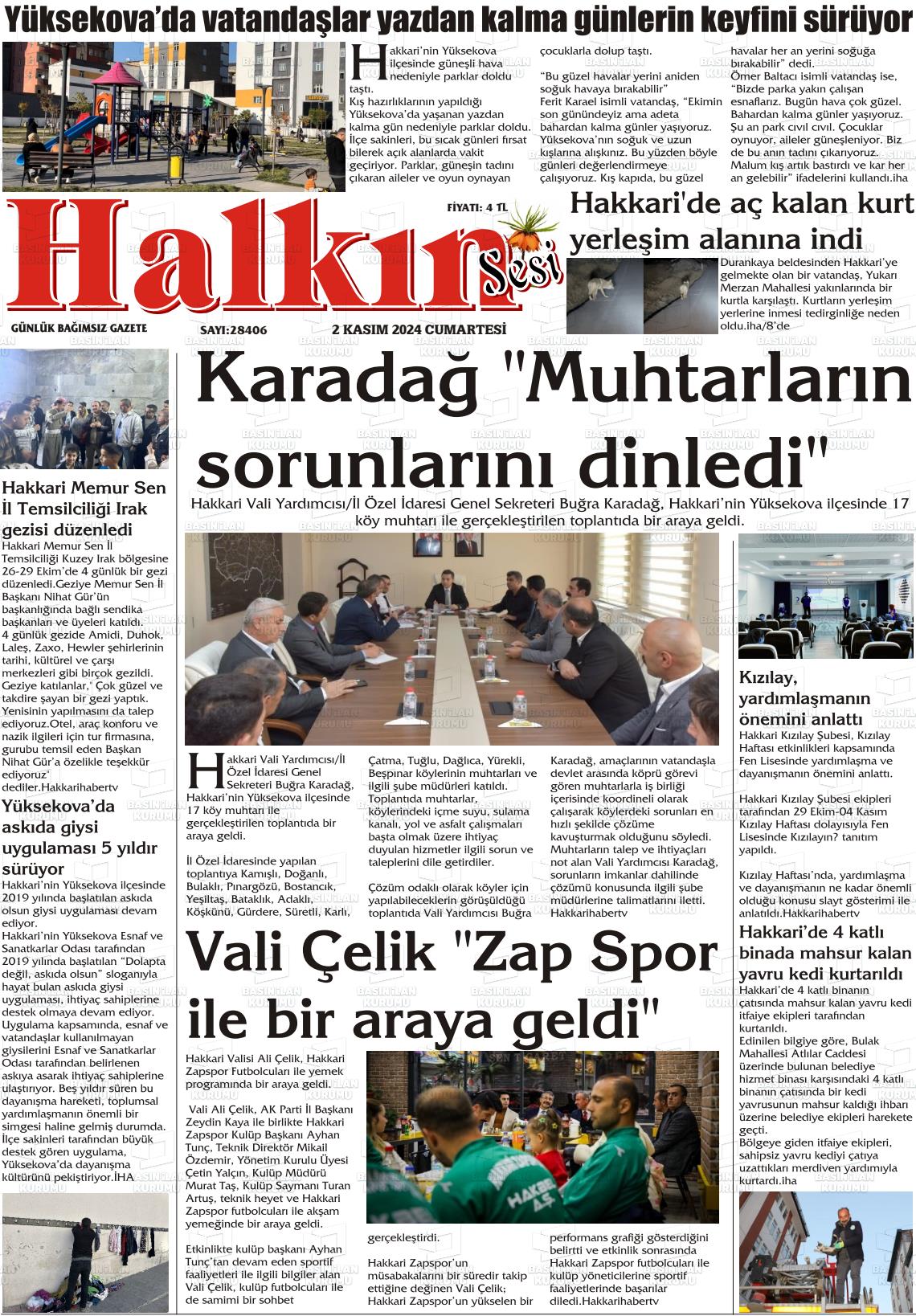 02 Kasım 2024 Hakkari Halkın Sesi Gazete Manşeti