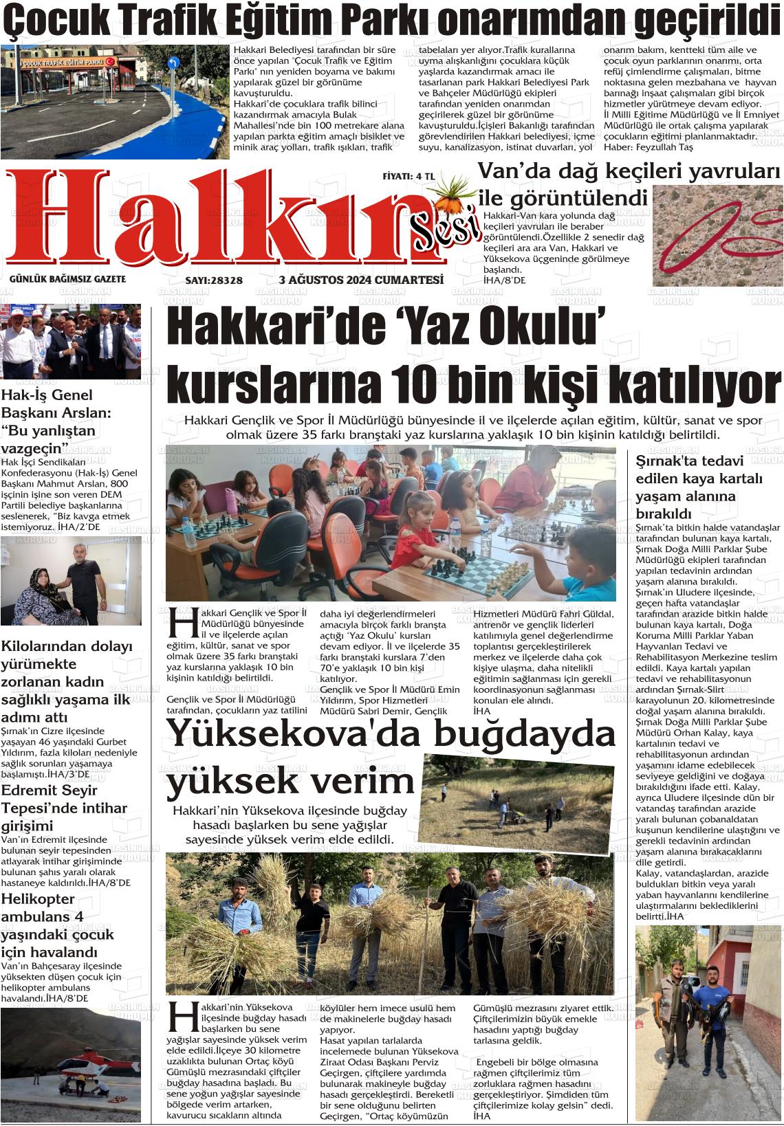 03 Ağustos 2024 Hakkari Halkın Sesi Gazete Manşeti