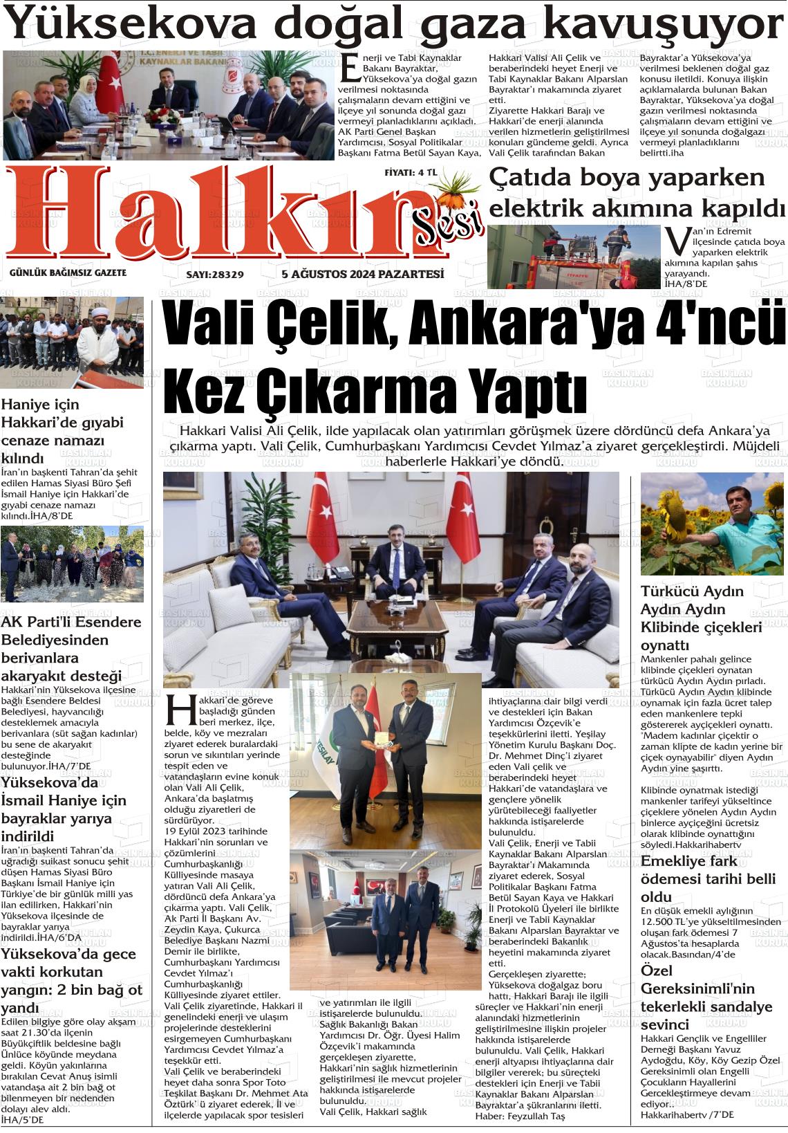 05 Ağustos 2024 Hakkari Halkın Sesi Gazete Manşeti