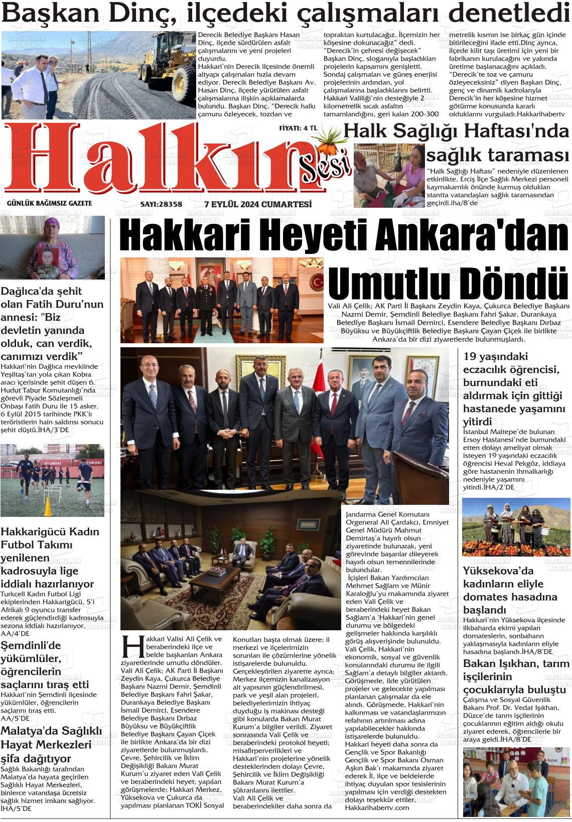 07 Eylül 2024 Hakkari Halkın Sesi Gazete Manşeti