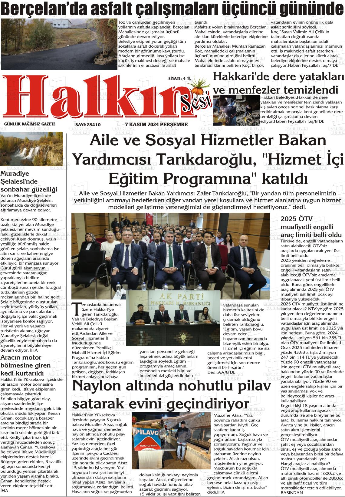 07 Kasım 2024 Hakkari Halkın Sesi Gazete Manşeti