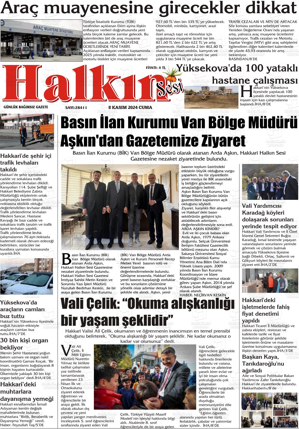 08 Kasım 2024 Hakkari Halkın Sesi Gazete Manşeti