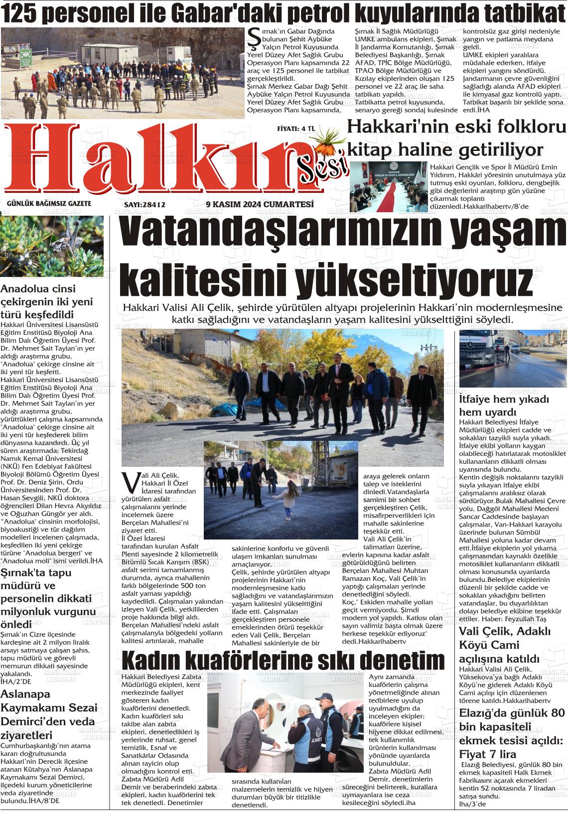 09 Kasım 2024 Hakkari Halkın Sesi Gazete Manşeti