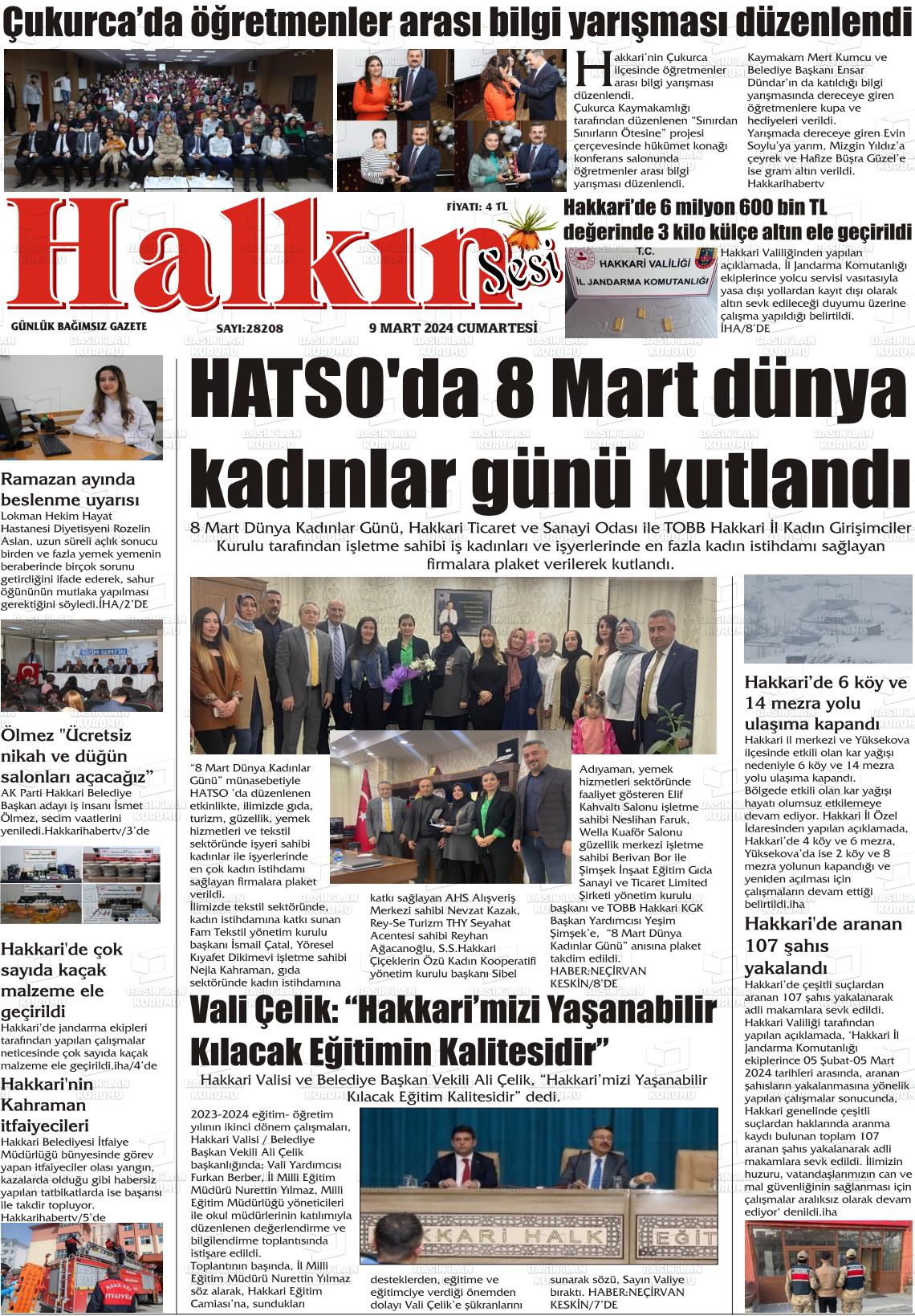 09 Mart 2024 Hakkari Halkın Sesi Gazete Manşeti