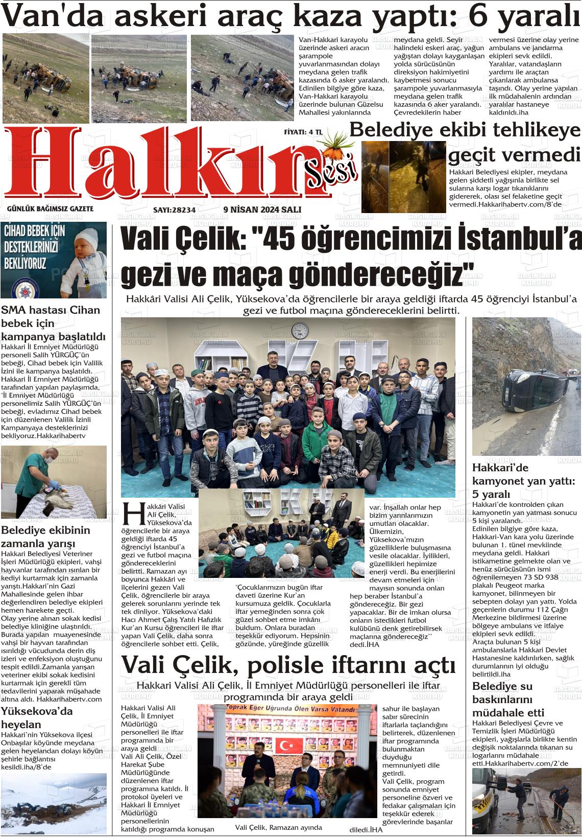 09 Nisan 2024 Hakkari Halkın Sesi Gazete Manşeti