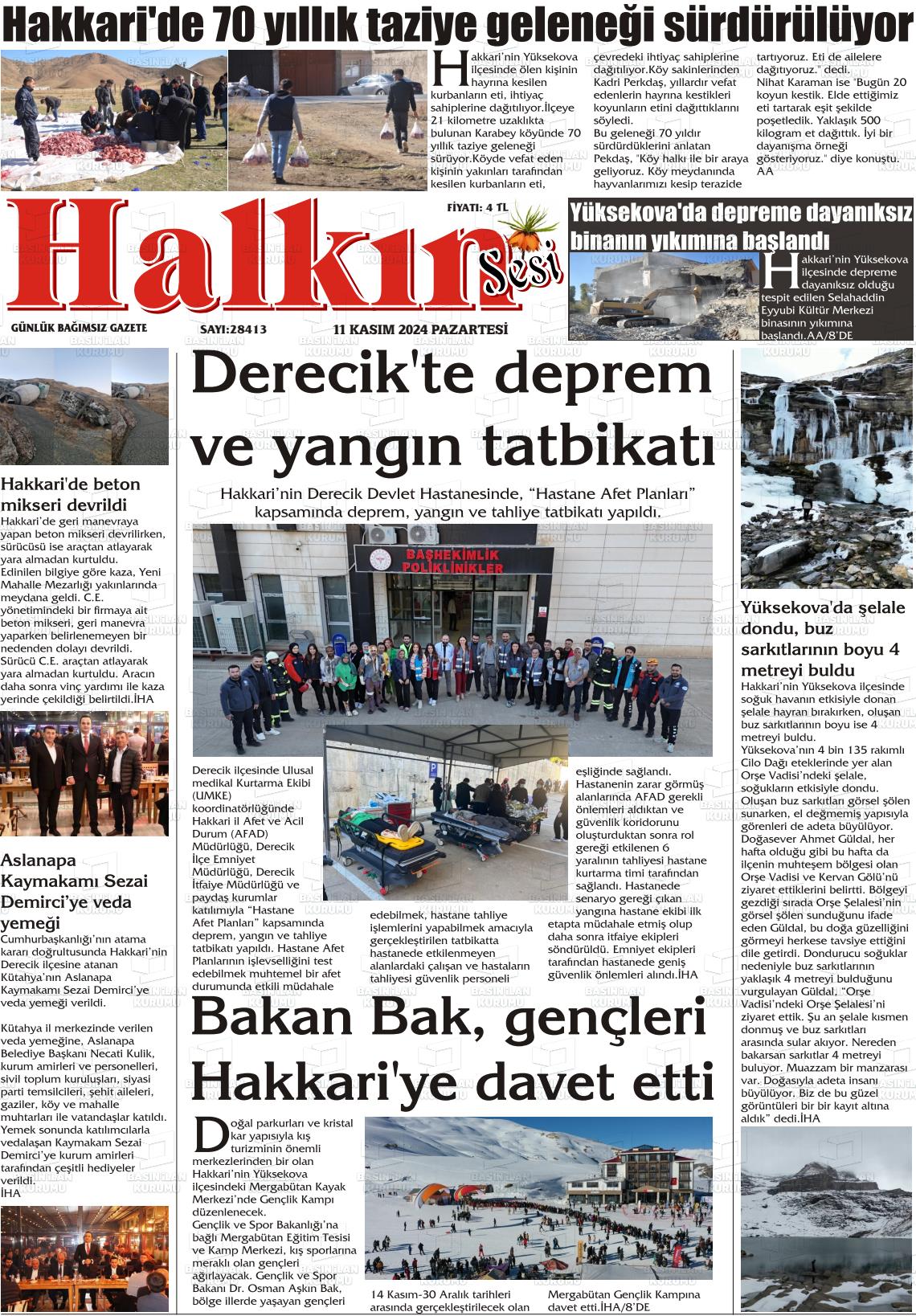 11 Kasım 2024 Hakkari Halkın Sesi Gazete Manşeti