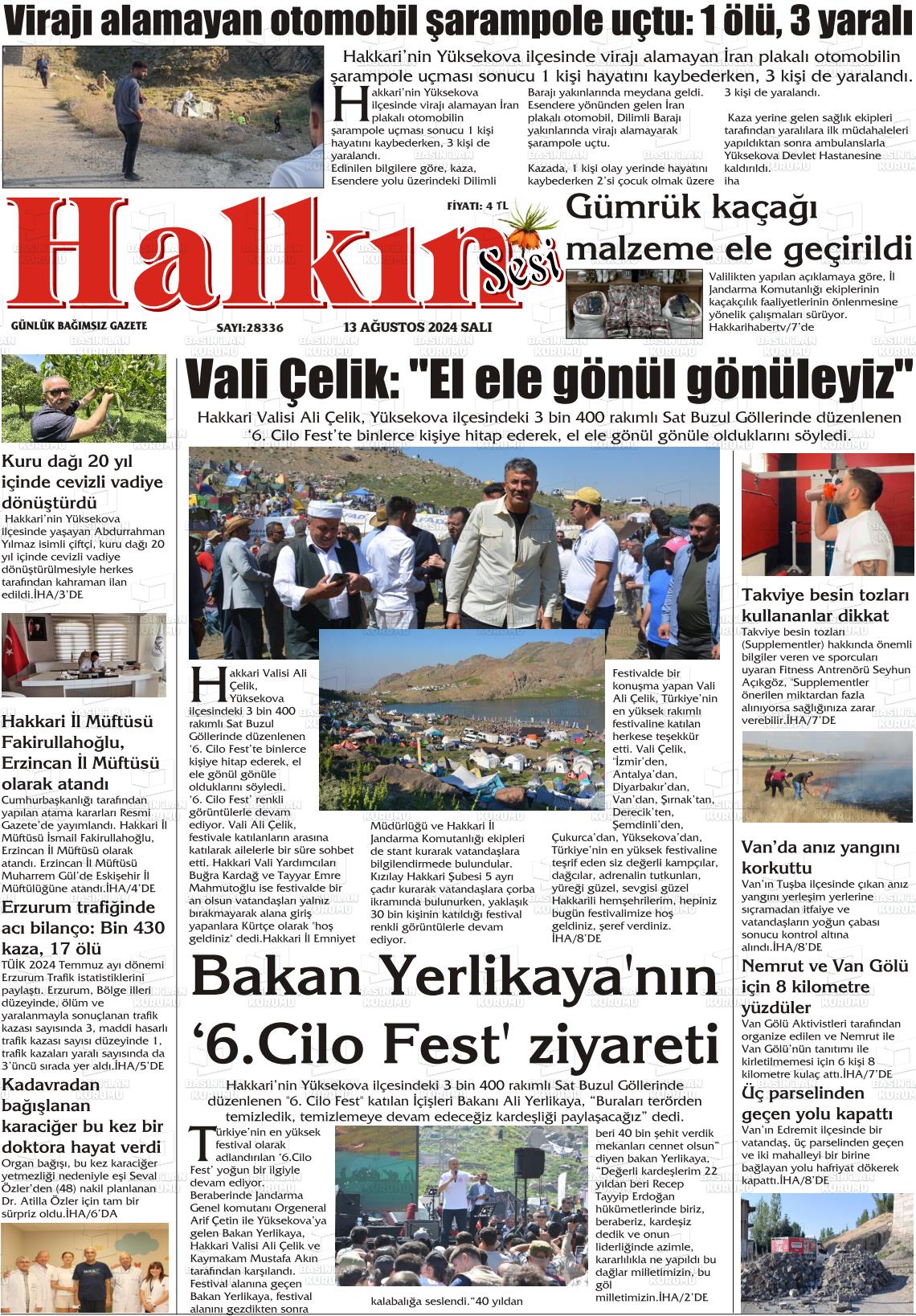 13 Ağustos 2024 Hakkari Halkın Sesi Gazete Manşeti