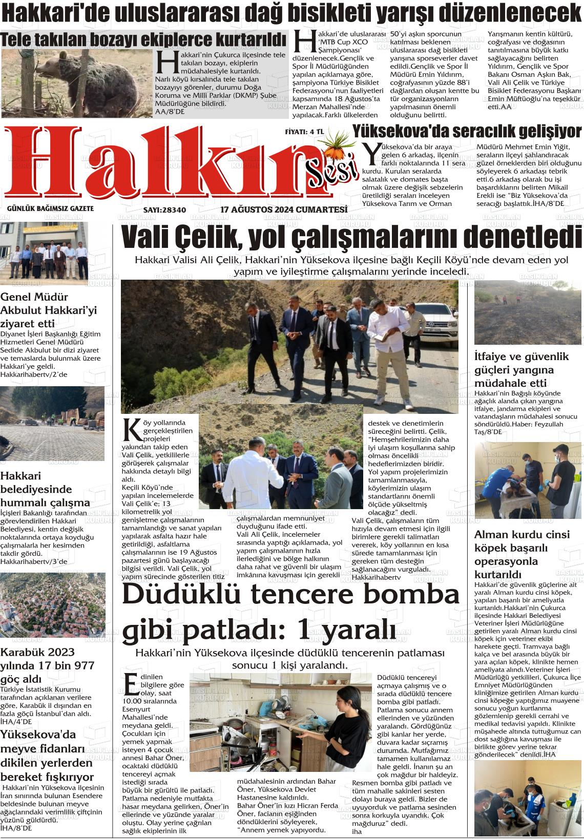 17 Ağustos 2024 Hakkari Halkın Sesi Gazete Manşeti