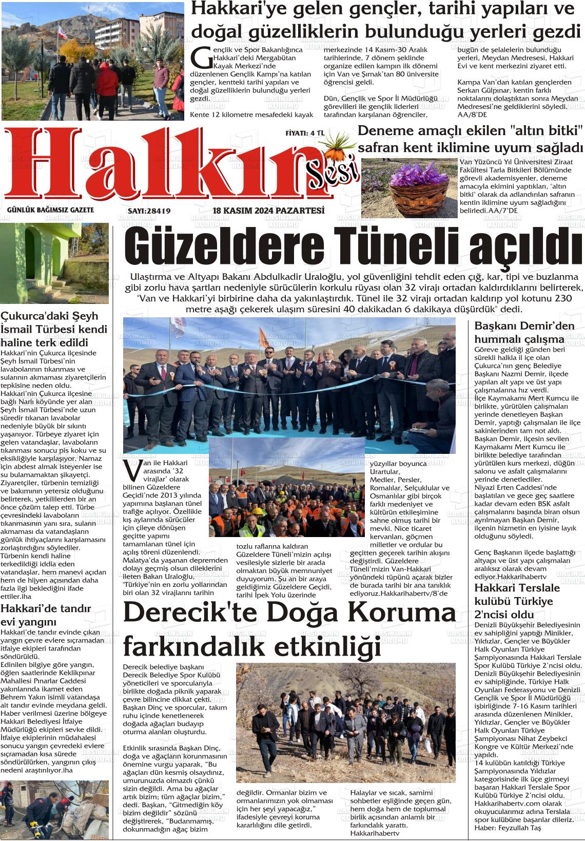 18 Kasım 2024 Hakkari Halkın Sesi Gazete Manşeti