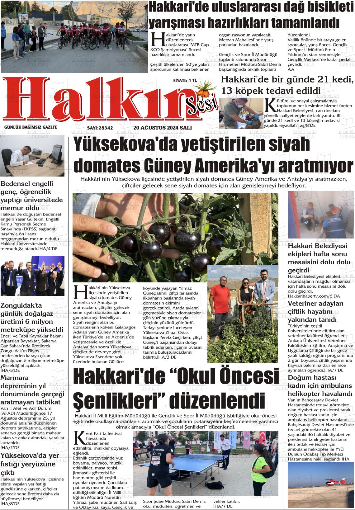 20 Ağustos 2024 Hakkari Halkın Sesi Gazete Manşeti