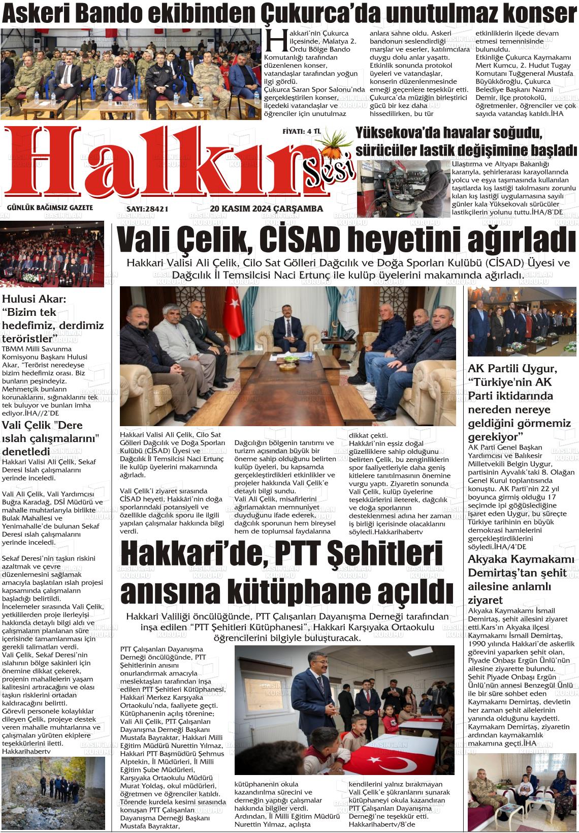 20 Kasım 2024 Hakkari Halkın Sesi Gazete Manşeti