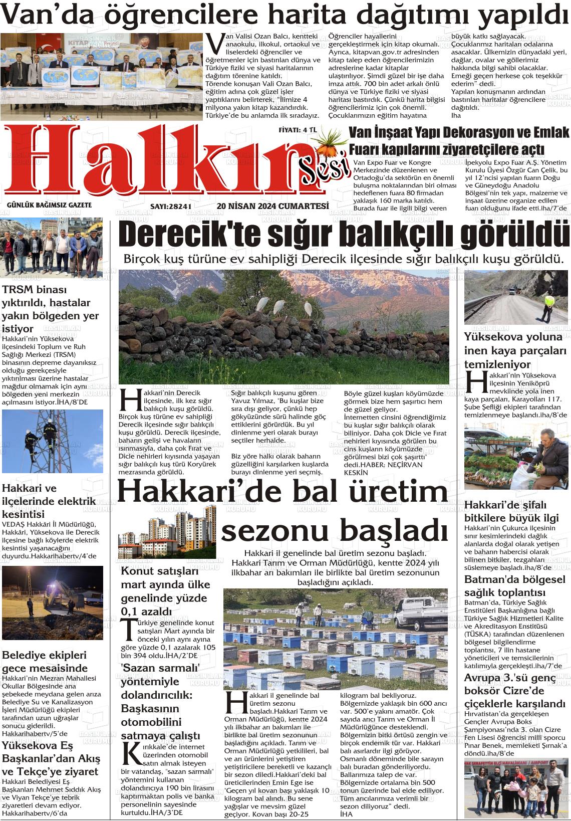 20 Nisan 2024 Hakkari Halkın Sesi Gazete Manşeti