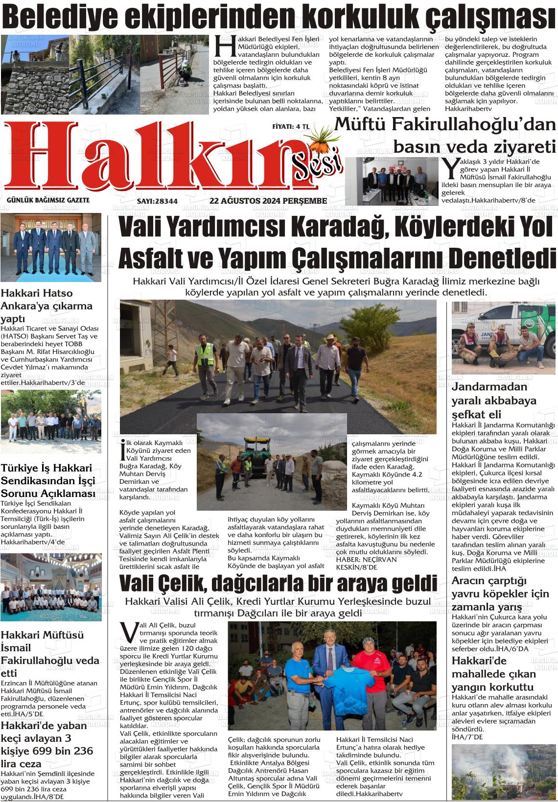 22 Ağustos 2024 Hakkari Halkın Sesi Gazete Manşeti