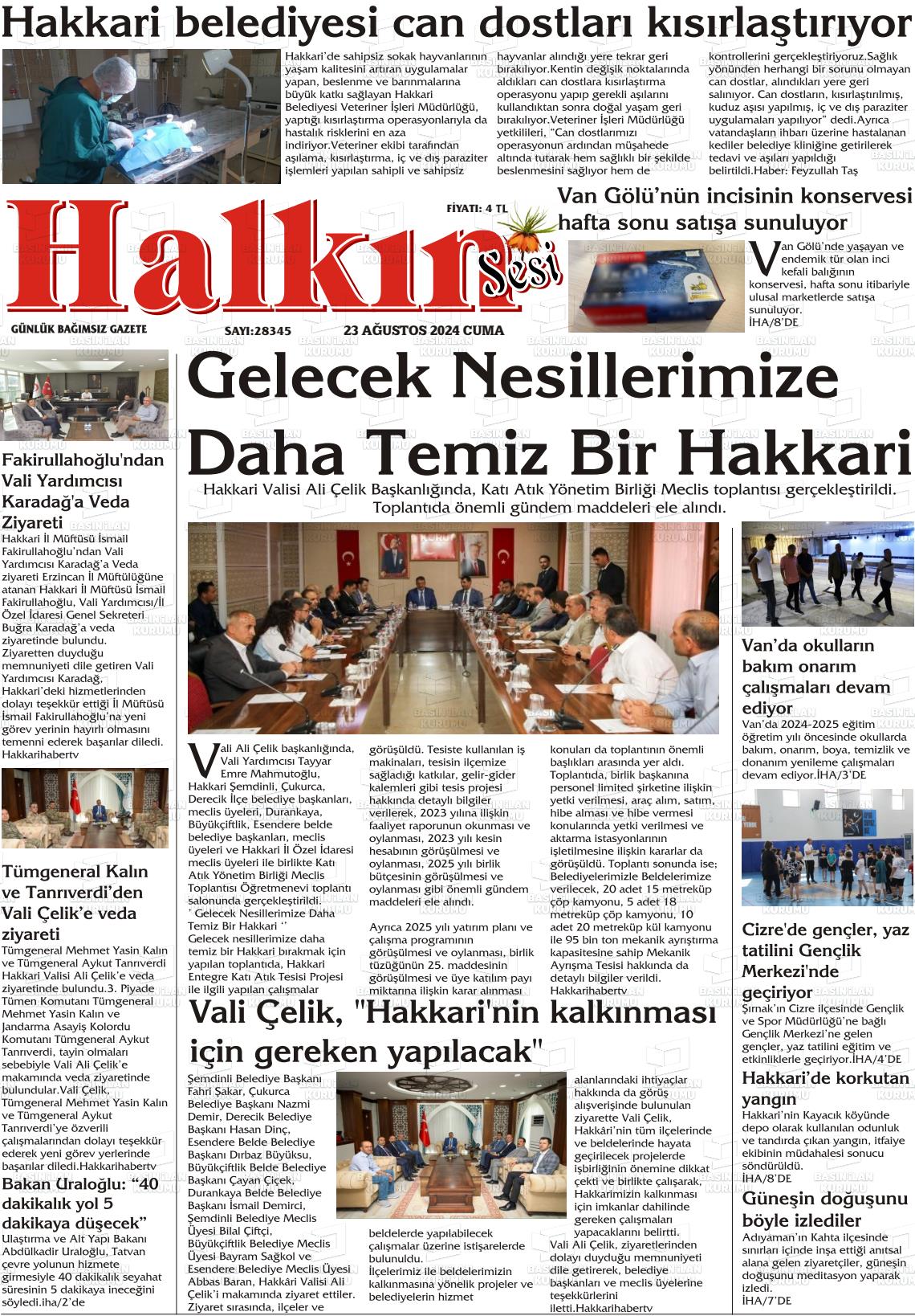 23 Ağustos 2024 Hakkari Halkın Sesi Gazete Manşeti