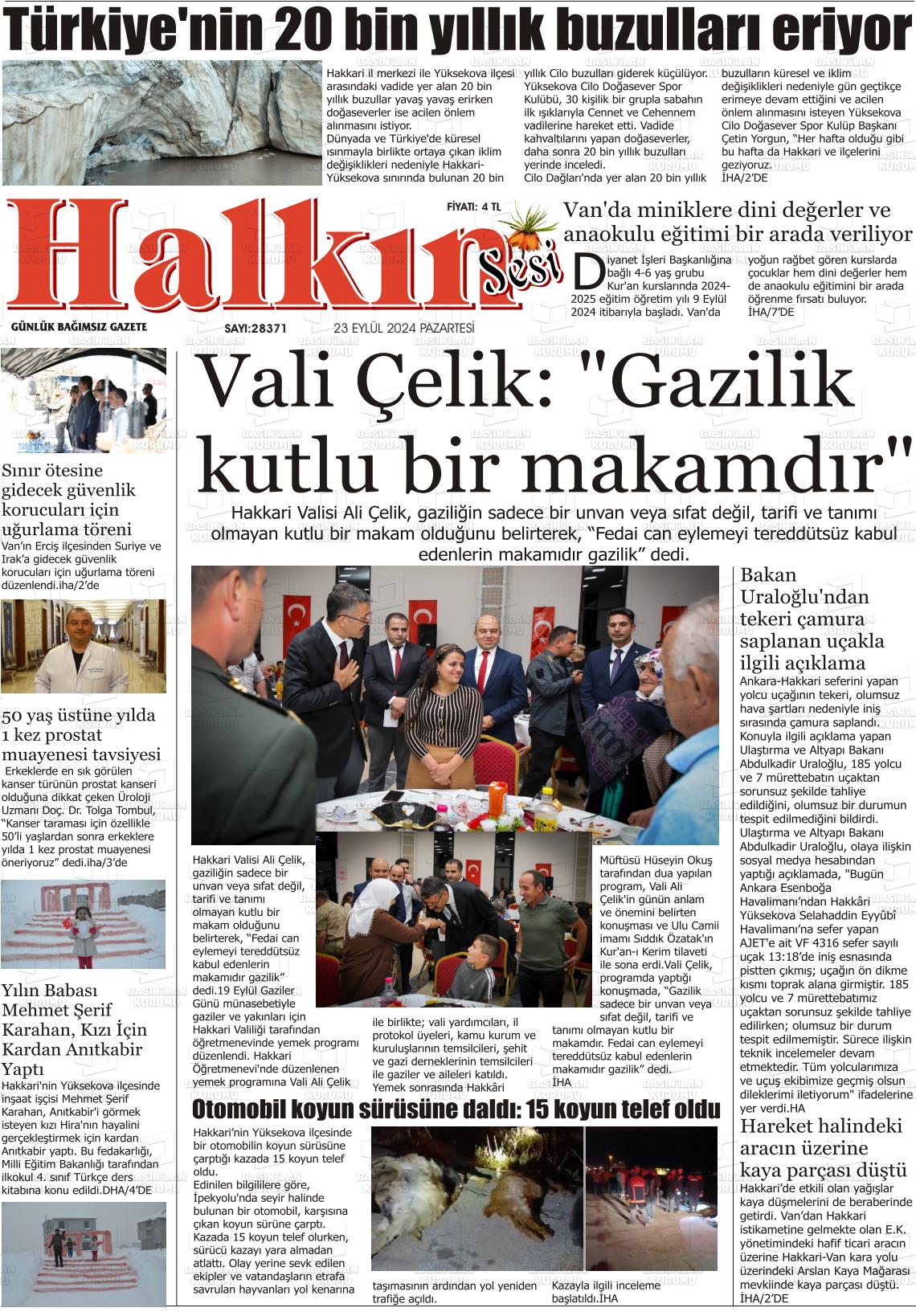 23 Eylül 2024 Hakkari Halkın Sesi Gazete Manşeti