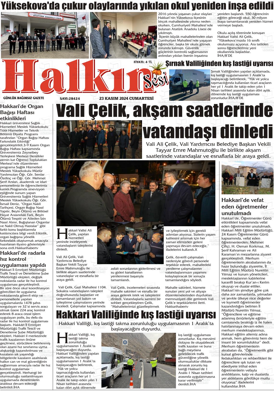 23 Kasım 2024 Hakkari Halkın Sesi Gazete Manşeti