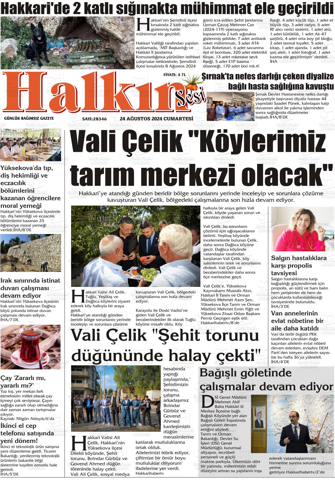 24 Ağustos 2024 Hakkari Halkın Sesi Gazete Manşeti