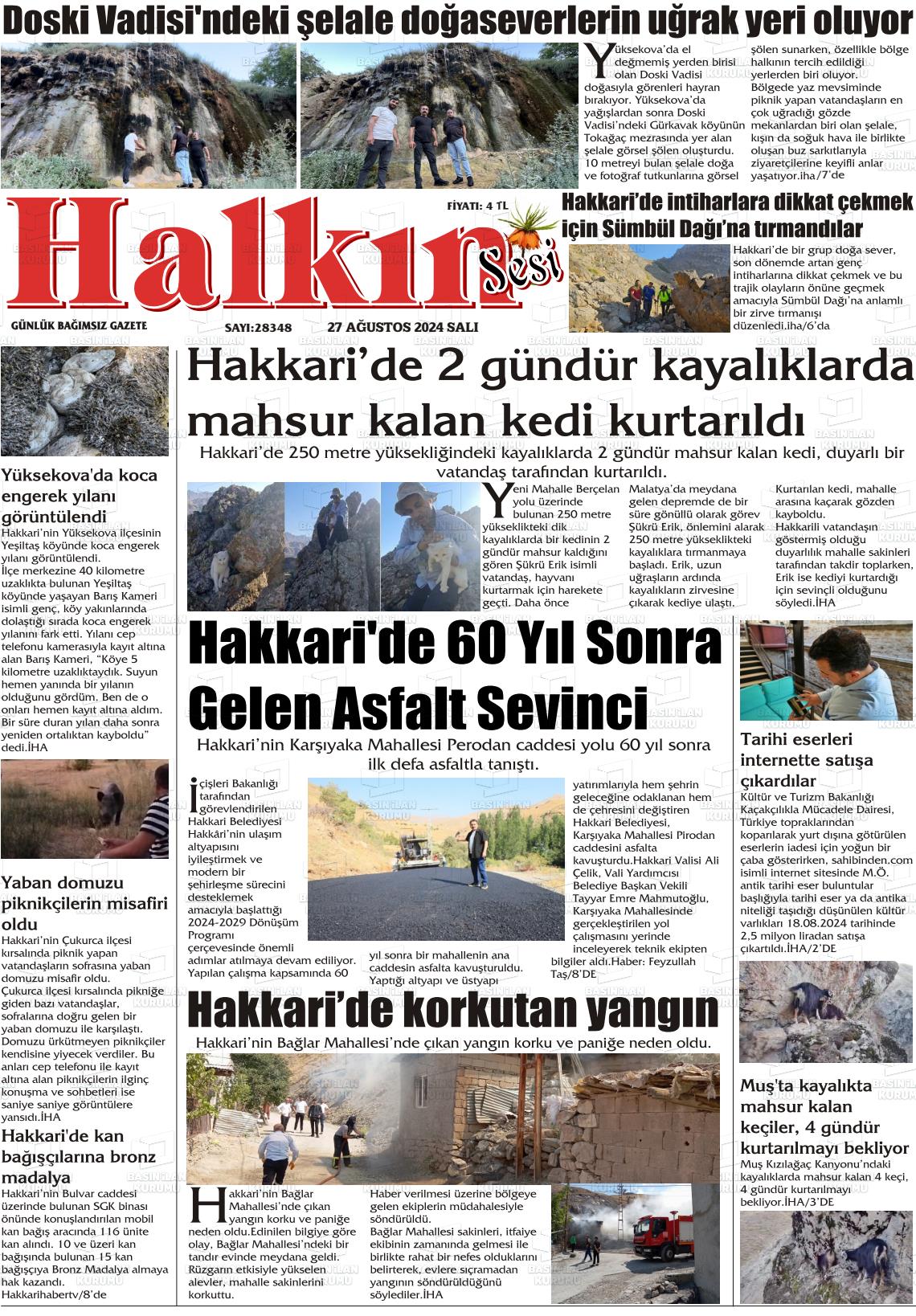 27 Ağustos 2024 Hakkari Halkın Sesi Gazete Manşeti