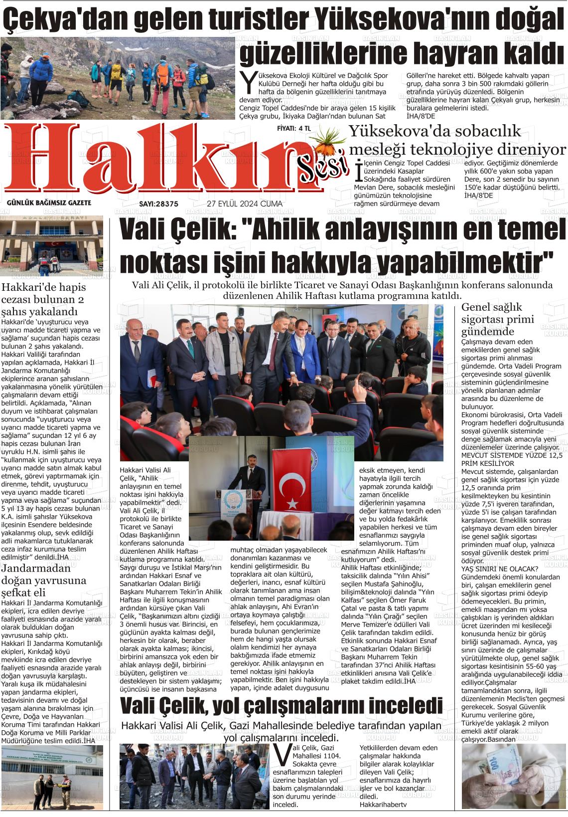 27 Eylül 2024 Hakkari Halkın Sesi Gazete Manşeti