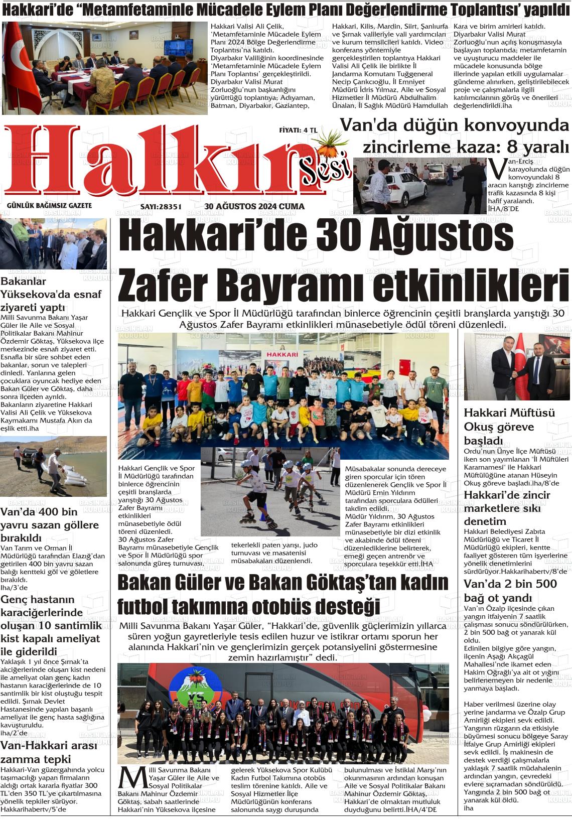 30 Ağustos 2024 Hakkari Halkın Sesi Gazete Manşeti