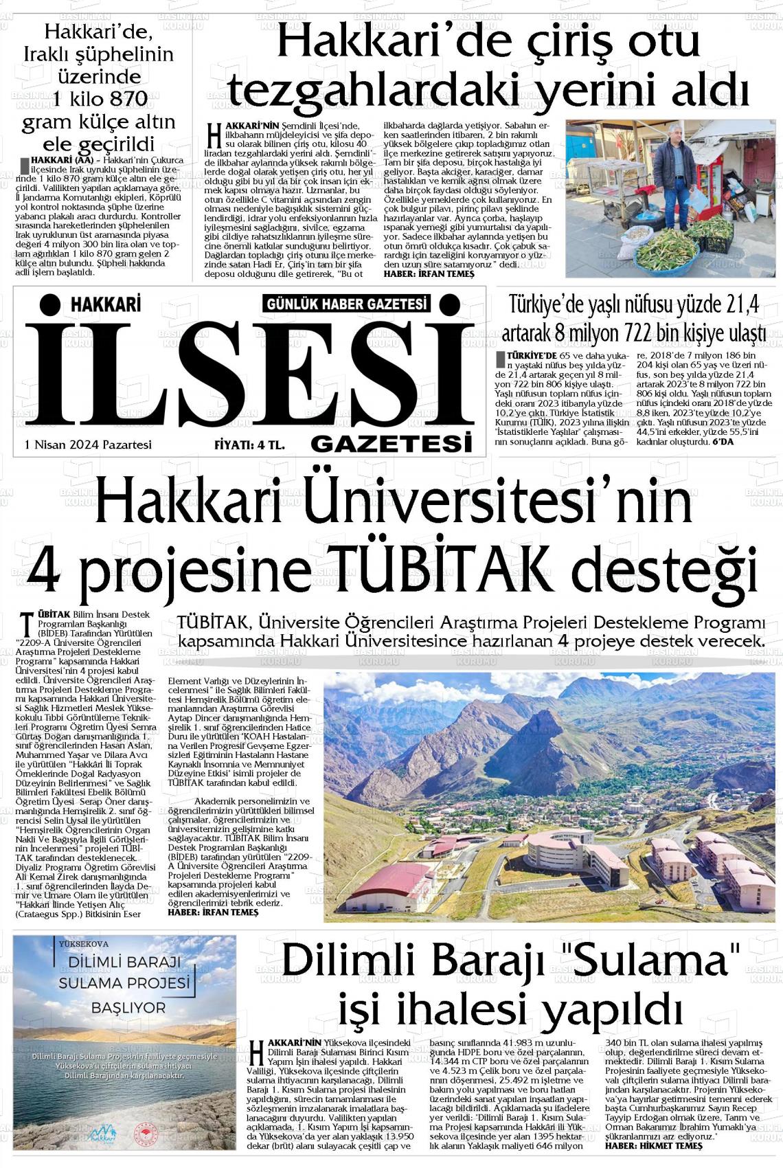 01 Nisan 2024 Hakkari İl Sesi Gazete Manşeti