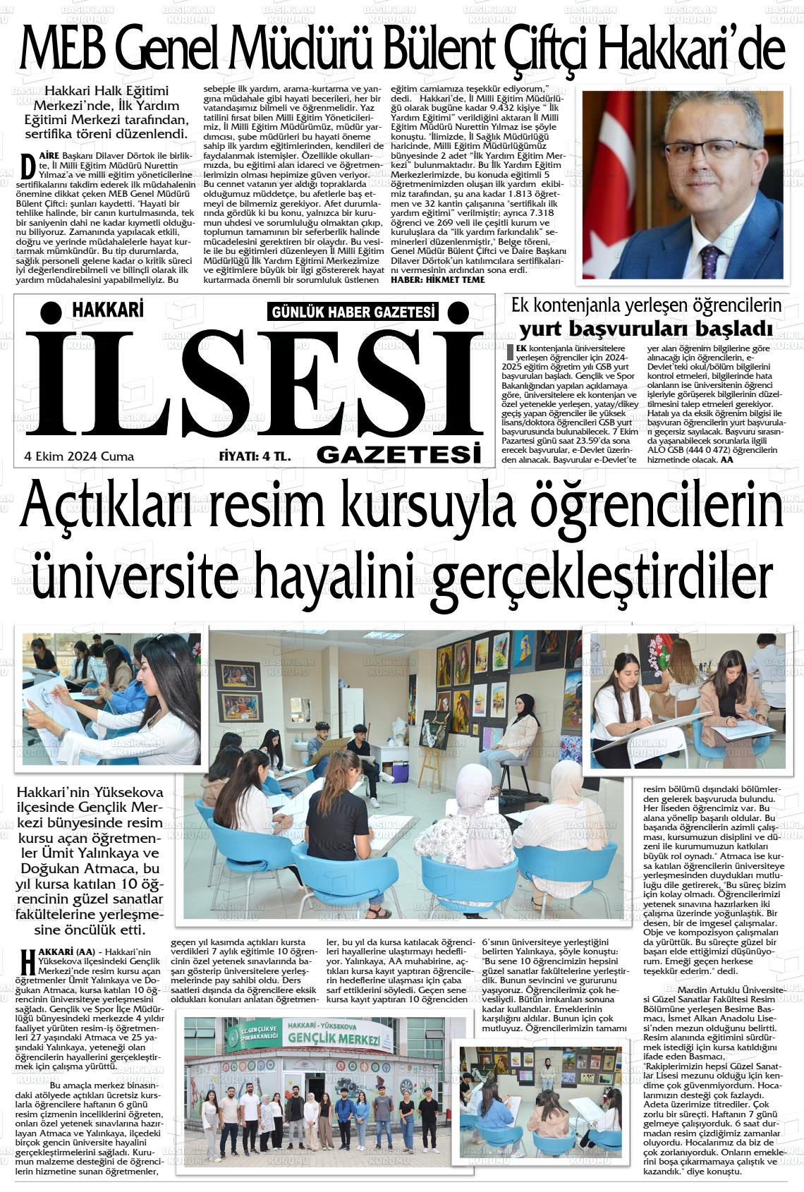 04 Ekim 2024 Hakkari İl Sesi Gazete Manşeti