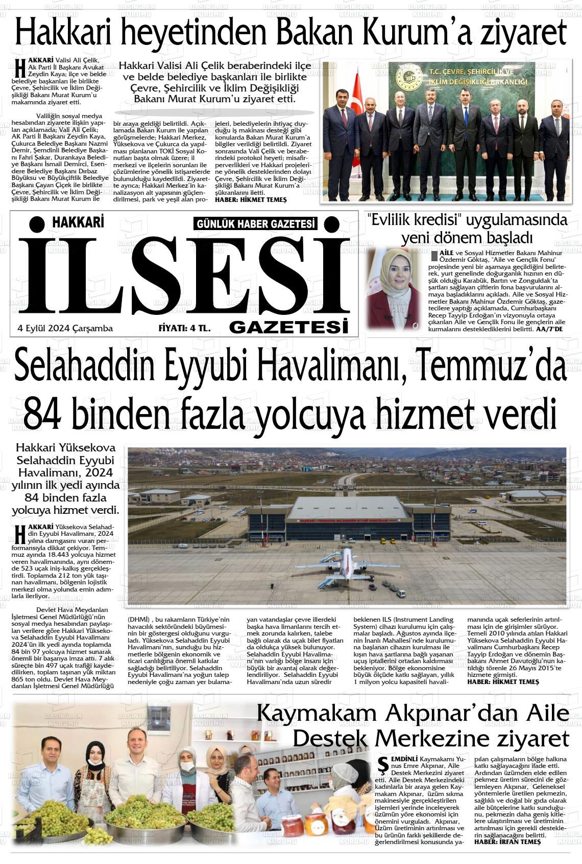 04 Eylül 2024 Hakkari İl Sesi Gazete Manşeti