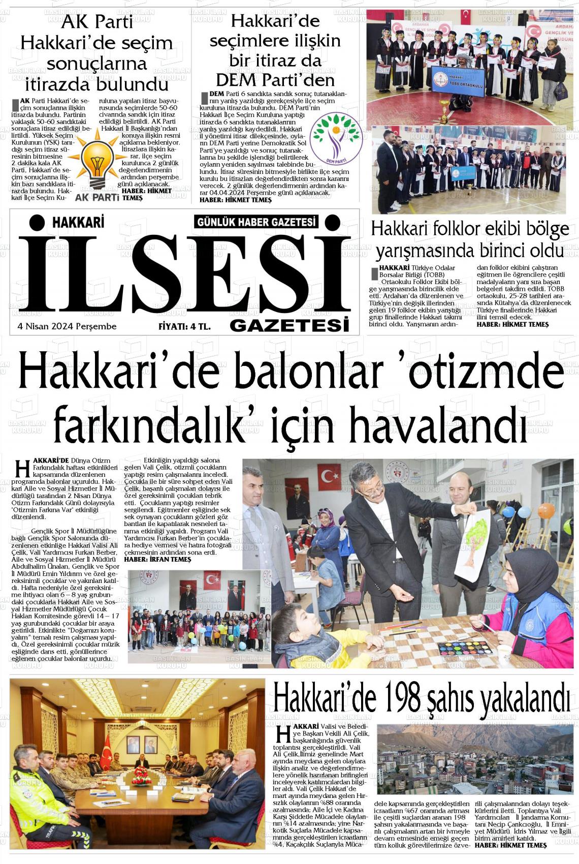 04 Nisan 2024 Hakkari İl Sesi Gazete Manşeti