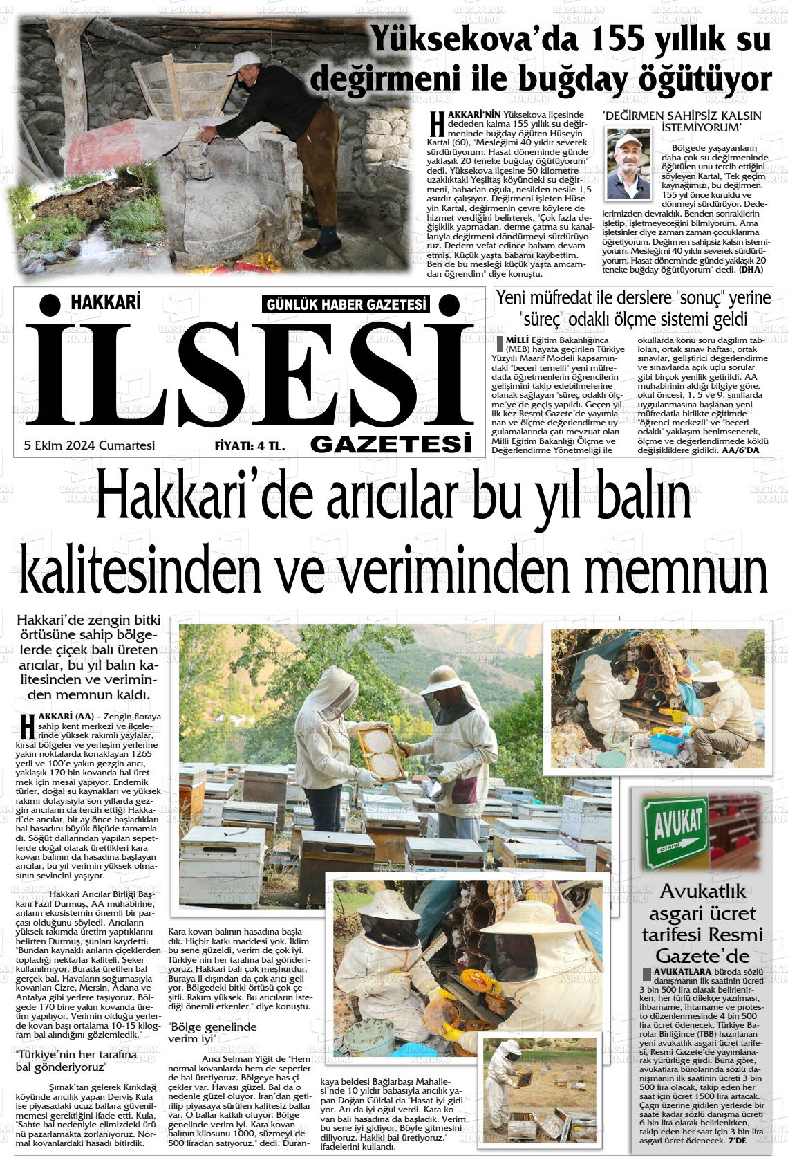 05 Ekim 2024 Hakkari İl Sesi Gazete Manşeti