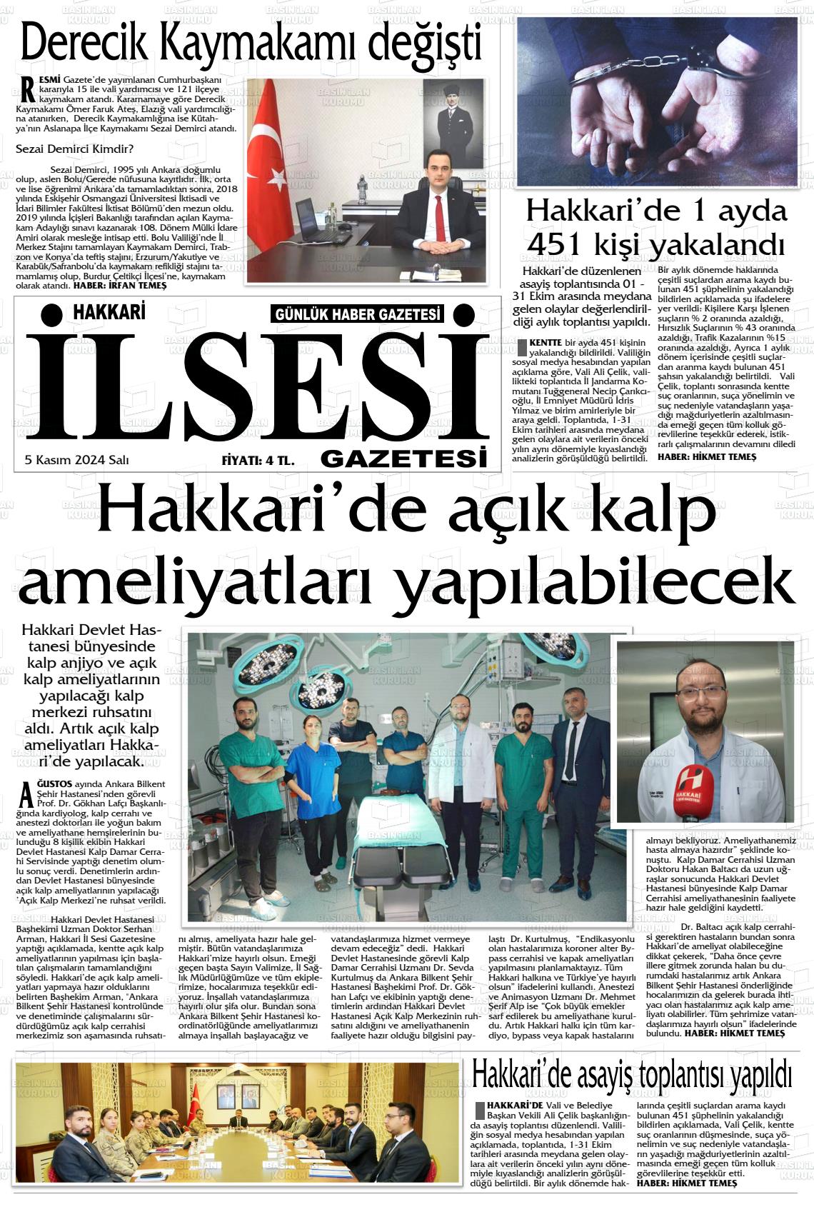 05 Kasım 2024 Hakkari İl Sesi Gazete Manşeti