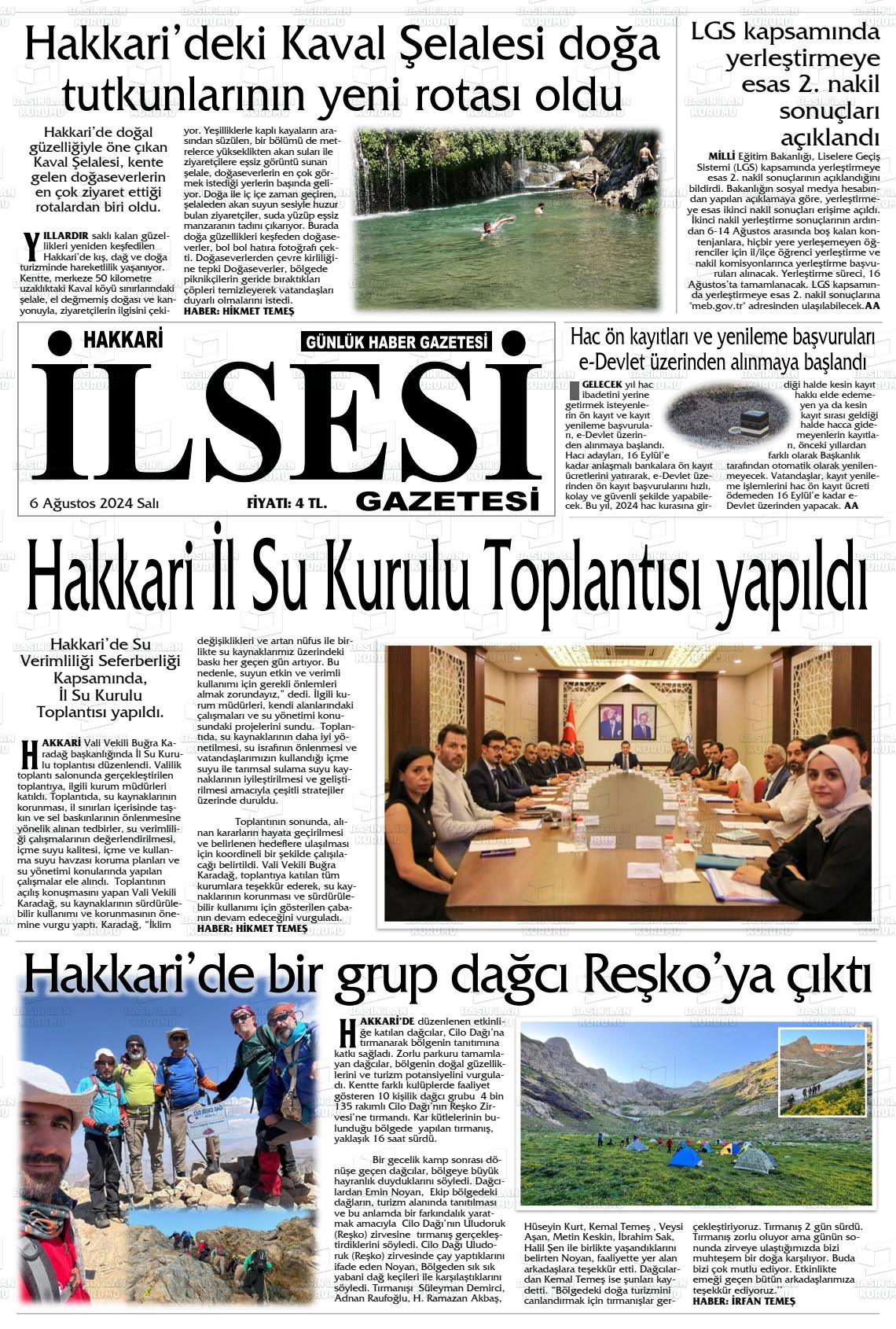 06 Ağustos 2024 Hakkari İl Sesi Gazete Manşeti