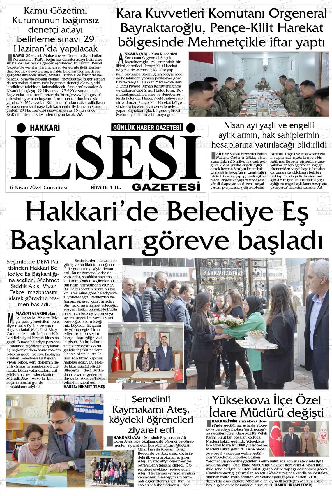 06 Nisan 2024 Hakkari İl Sesi Gazete Manşeti