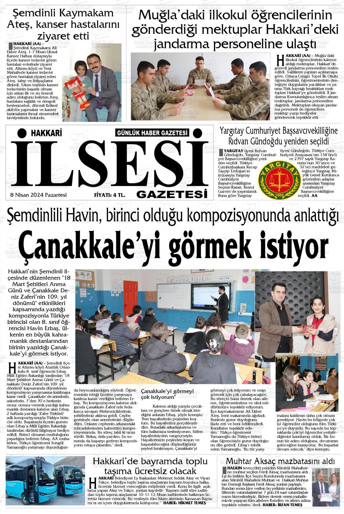 08 Nisan 2024 Hakkari İl Sesi Gazete Manşeti